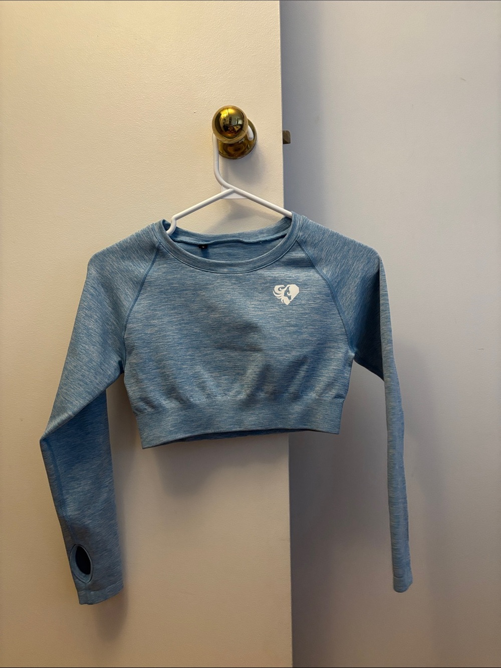 Women’s Best Light Blue Cropped Athletic Long-Sleeve Top